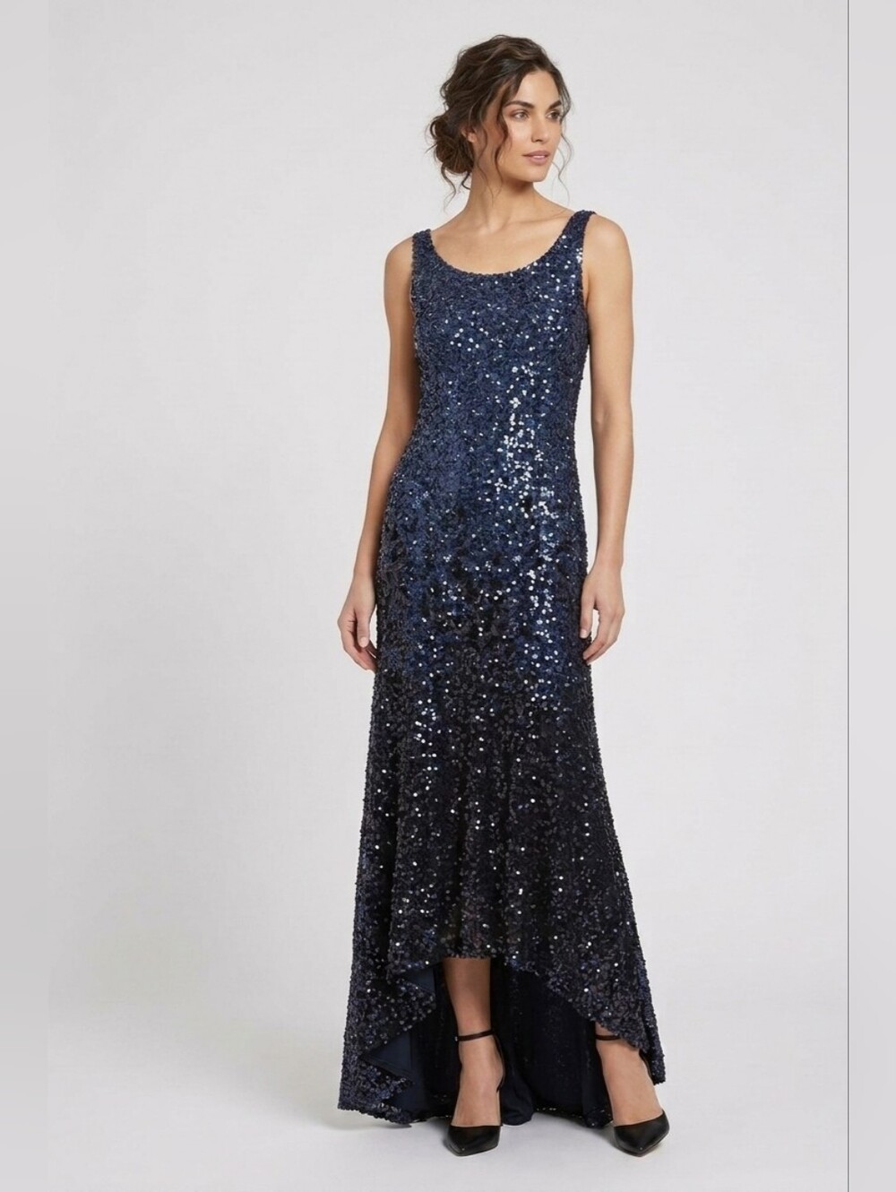 Adrianna Papell Midnight Blue Sequin Column Dress